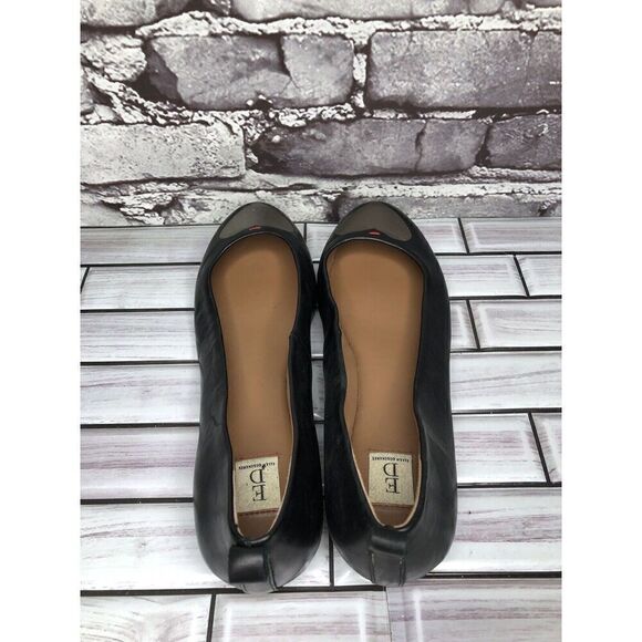 ED Ellen Degeneres Black Leather Lyssa Heart Ballet Flats Women Sz 7W US/37EU - Picture 10 of 16